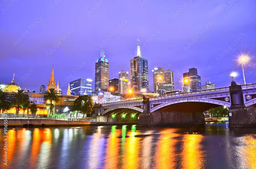 View of Melbourne skyline at night