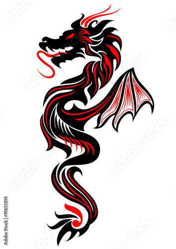 Black and red tribal dragon tattoo vector illustration