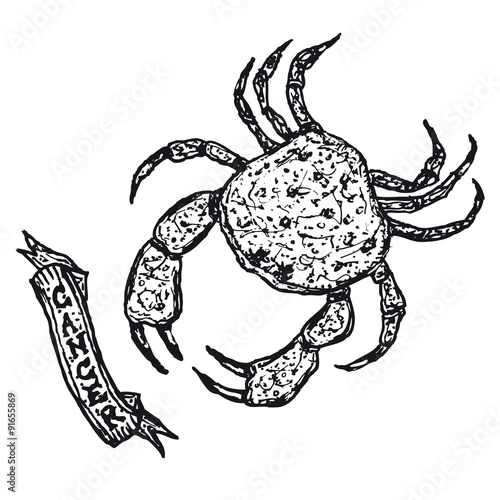 Hand drawn Cancer horoscope sign with banner