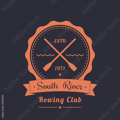 Rowing club vintage logo, emblem with crossed oars, vector, eps10
