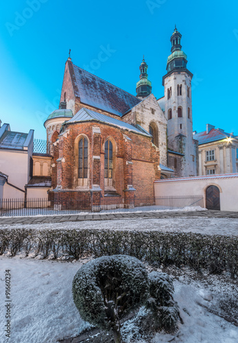 Krakow, Poland, romanesque church of Saint Andrew in blue hour, winter morning. #91660234