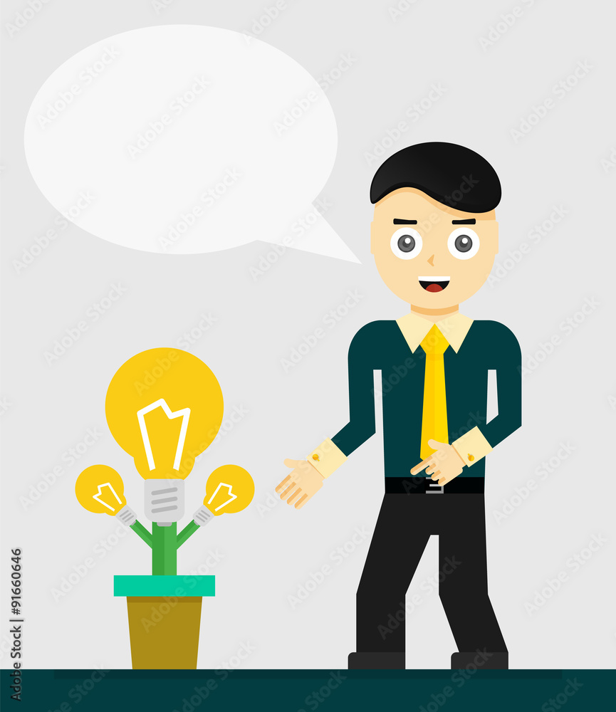 Young businessman talking about his new idea. Growing light Young businessman talking about his new idea. Growing light