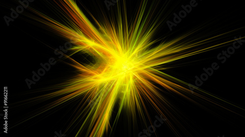 Colored light rays. The refraction of light. A bright flash. Abstract image. Fractal Wallpaper on your desktop. Digital artwork for creative graphic design. Dark background.