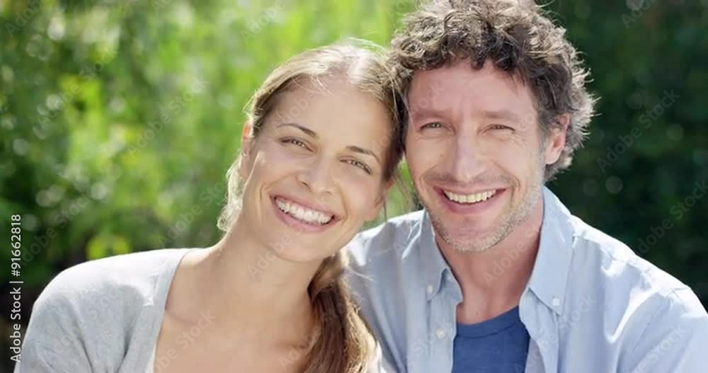 Attractive couple smiling portrait slow motion Attractive couple smiling portrait slow motion