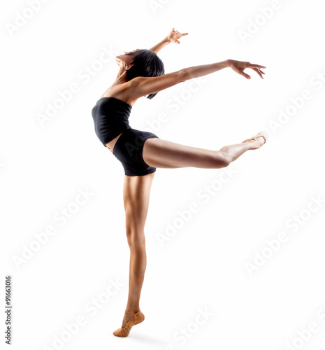 one woman ballerina ballet dancer dancing in silhouette on white background