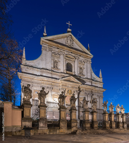 Krakow, Poland, baroque church of Saints Peter and Paul in blue hour #91663457
