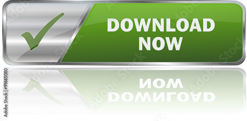 DOWNLOAD NOW / realistic modern glossy 3D eps vector banner in green with metallic border and checkmark
