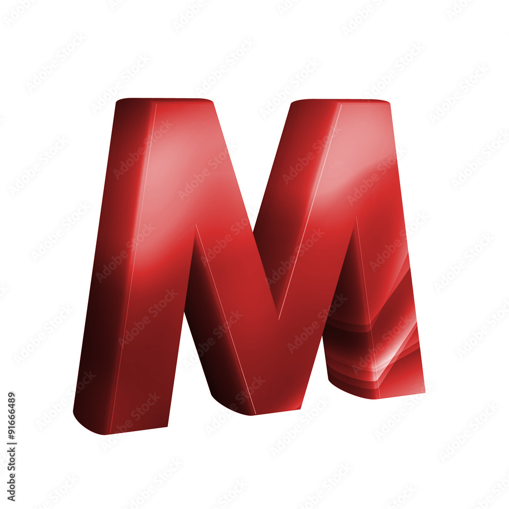 beautiful red 3d font. Letter M.