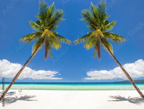 Tropical beach with beautiful palm and white sand