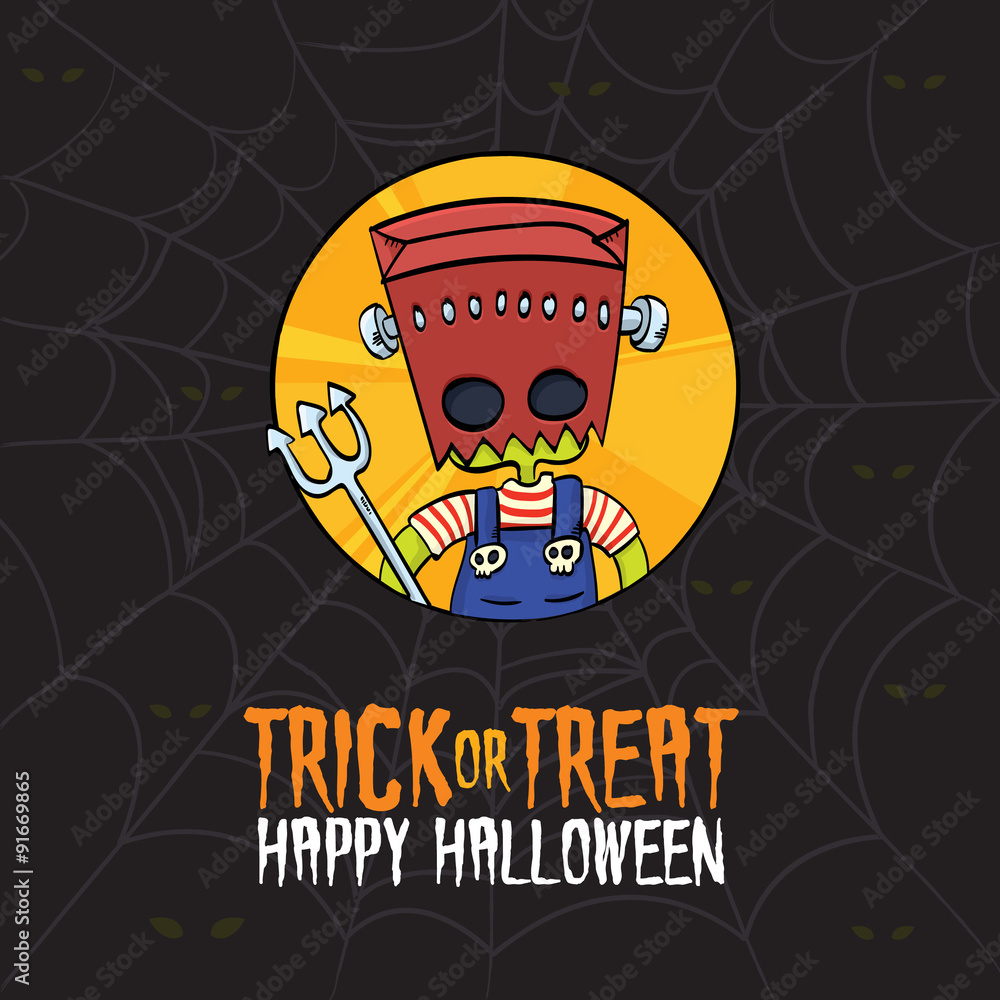 Vector Illustration of Kid Dressed Up Frankenstein Costume on Halloween.
