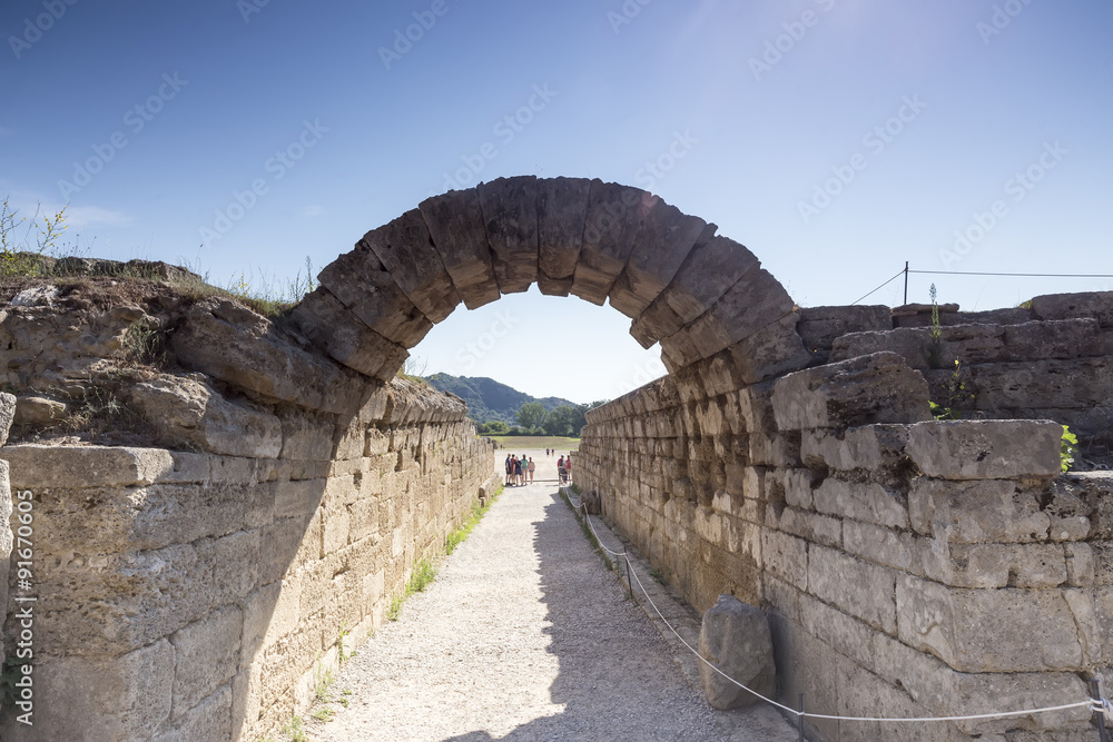The entrance in ancient Olympia Stadium, Peloponnes, Greece