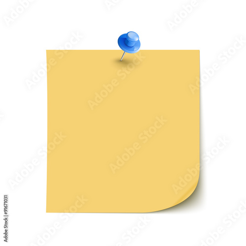 Vector Note Paper with pin on white background isolated