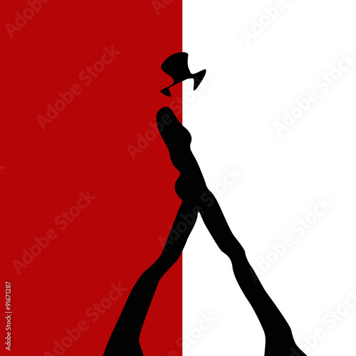 Abstract sketch of models in trouser suits, white, black, red, fashion, art