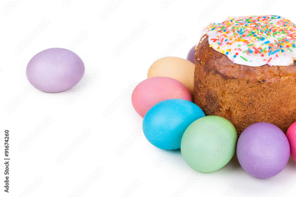 Easter cake and painted eggs Easter cake and painted eggs