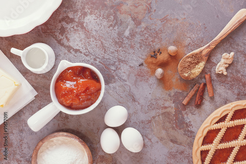 Pumpkin pie. Ingredients in preparation for making pumpkin pie