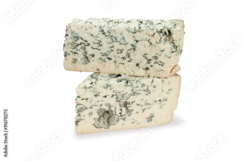 piece of blue cheese on white background