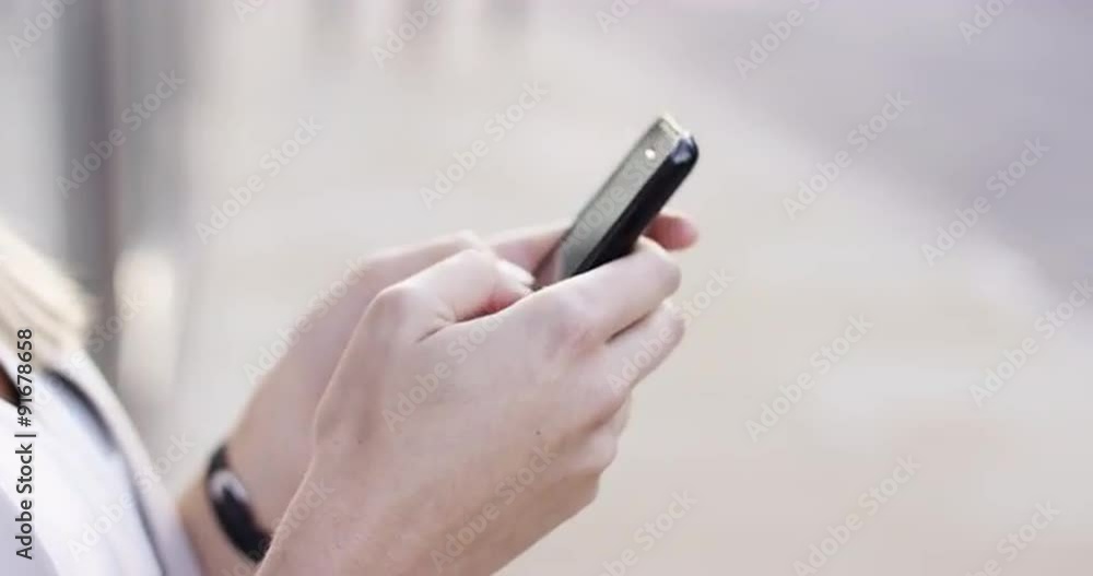 Closeup woman hands using touchscreen tablet smartphone device Closeup woman hands using touchscreen tablet smartphone device