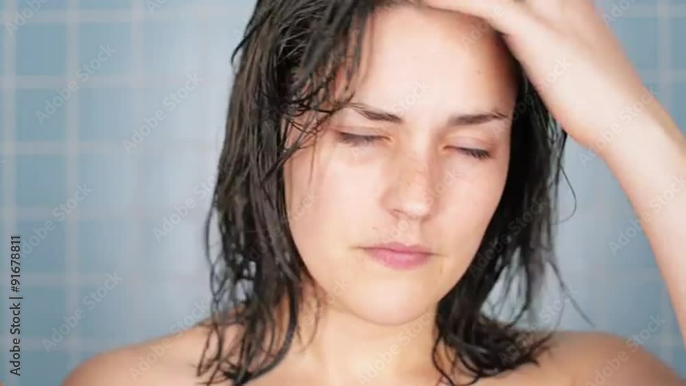 healthy young woman in bathroom waking up portrait healthy young woman in bathroom waking up portrait