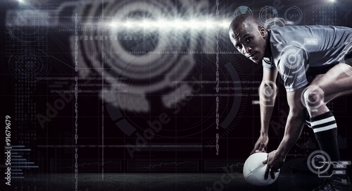 Fotografie, Obraz Composite image of portrait of rugby player holding ball