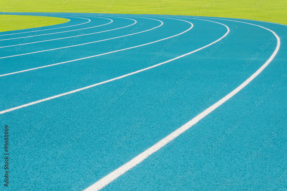 Blue running track and white split line