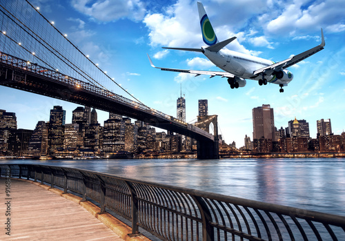 Aircraft overflying New York City skyline