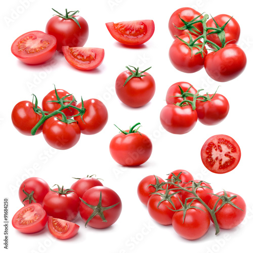 Tomato set isolated on white background. (Single, cluster, group