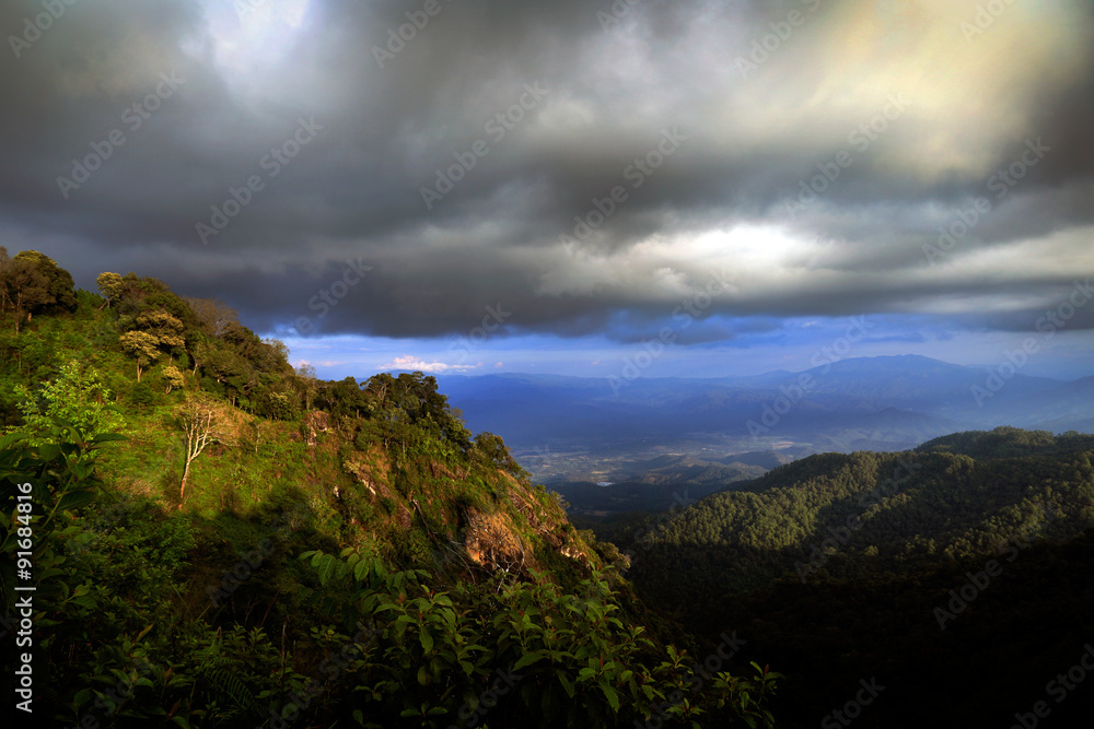Amazing nimbus with rain over rainforest mountain, Chiang Mai, T