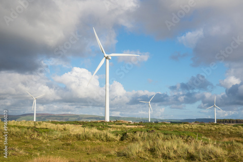 Wind turbine farm at the coast in the Lake district, Cumbria England.