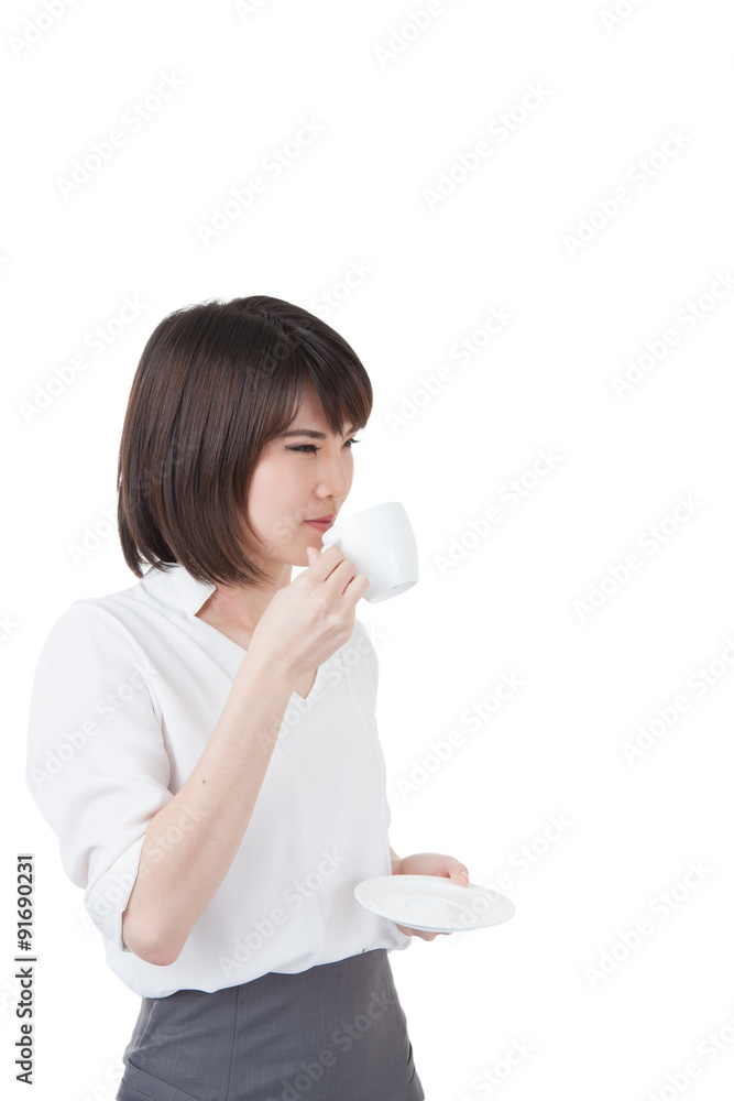 Coffee break in business woman hand Coffee break in business woman hand
