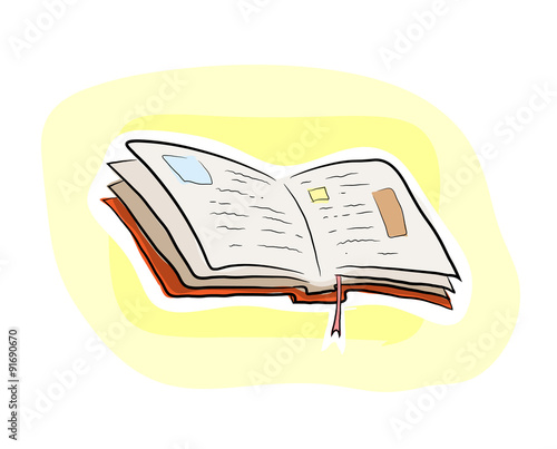 Book, a hand drawn vector illustration of a book spread wide open, isolated on a simple yet charming background (editable, of course).
