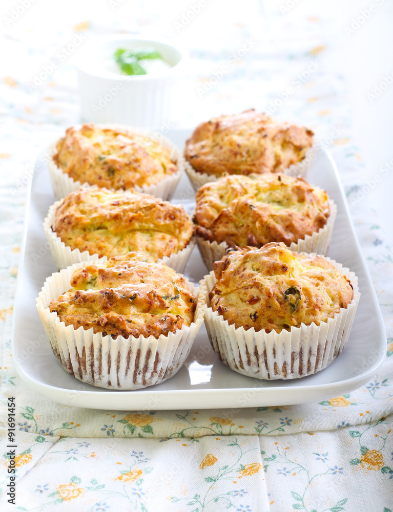 Savory courgette, herbs and feta muffins Savory courgette, herbs and feta muffins