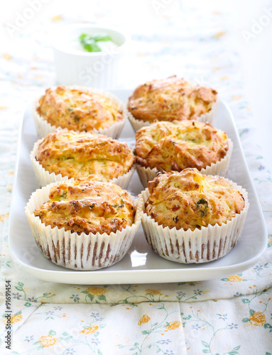 Savory courgette, herbs and feta muffins