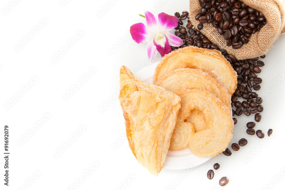 Bakery with coffee beans and flower Bakery with coffee beans and flower