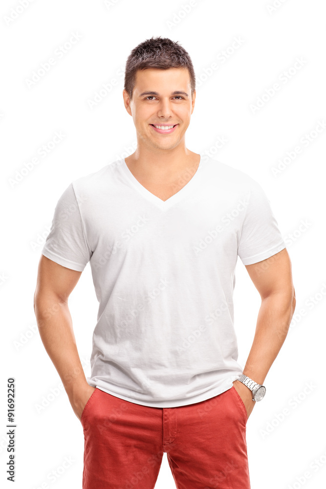 Obraz premium Confident young man posing in a plain white shirt