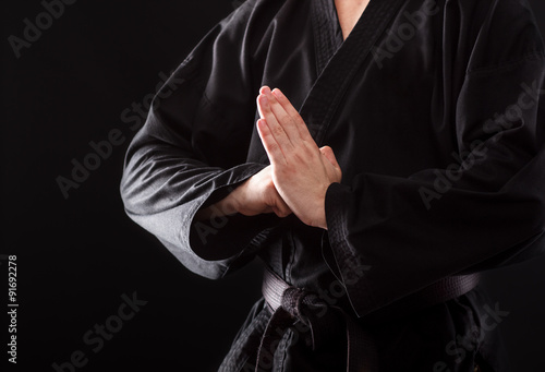 Closeup of male karate fighter hands.