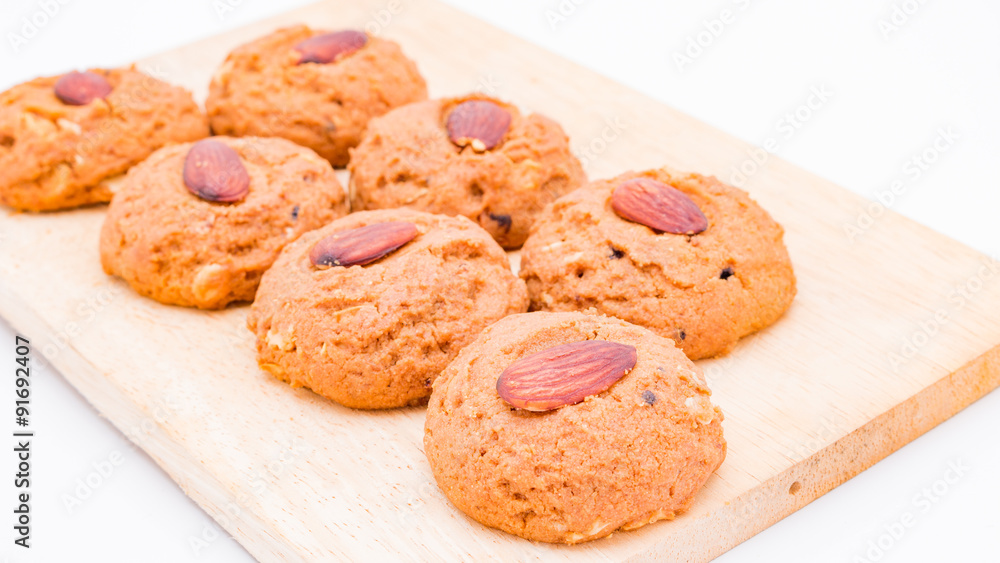 Almond cookie on white background