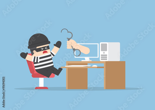 Hand out from monitor to catch hacker