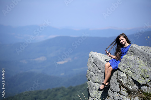 Little girl in mountains