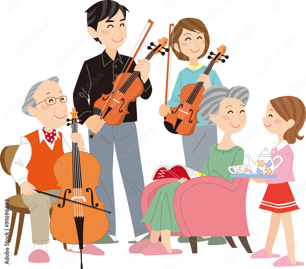 Fototapeta premium 二世帯家族 楽器演奏 団らん 休憩 
