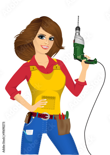 worker woman with drill