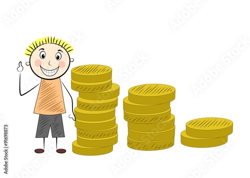 Illustration in the style of comics with a happy man and money.