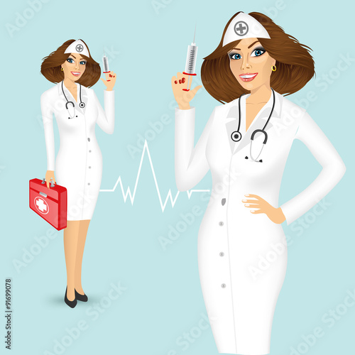 nurse with syringe and medicine chest