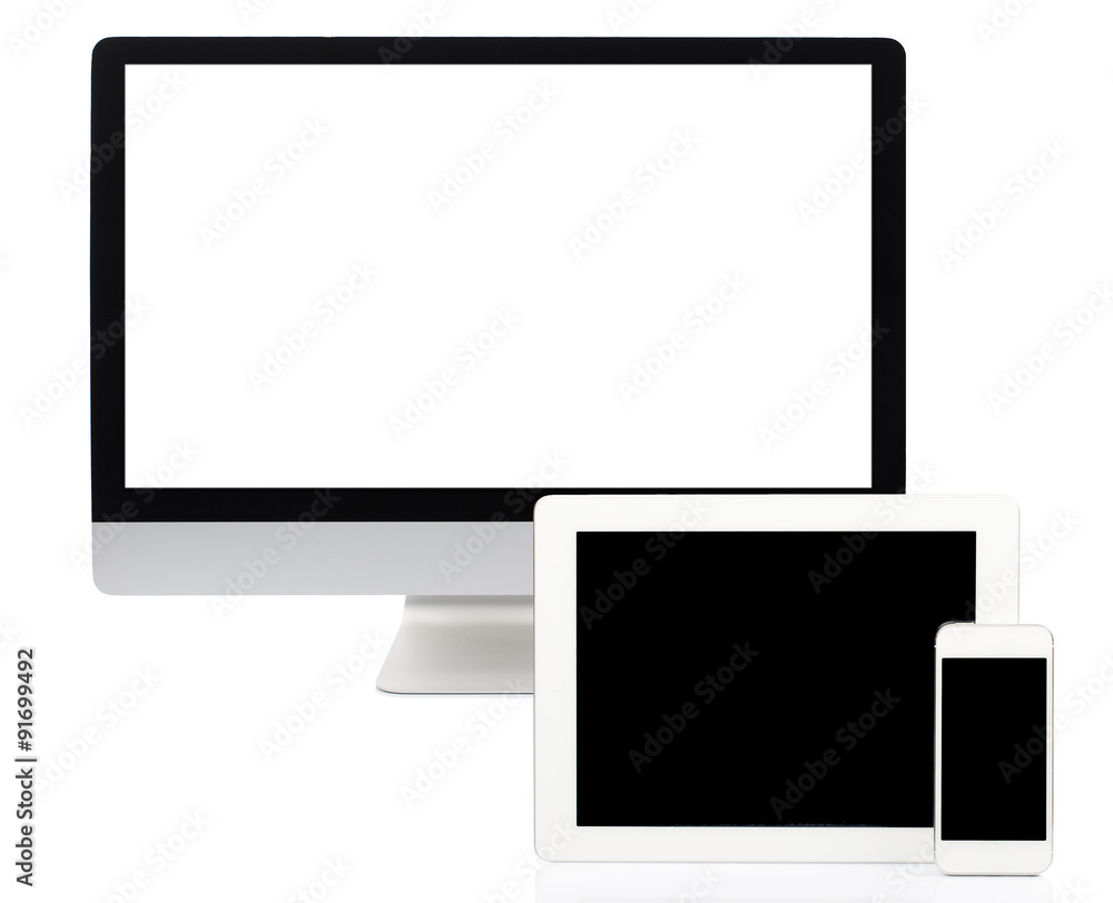 Computer, Tablet and Smartphone on White Computer, Tablet and Smartphone on White