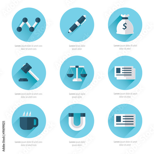 Office icons flat design blue style color
