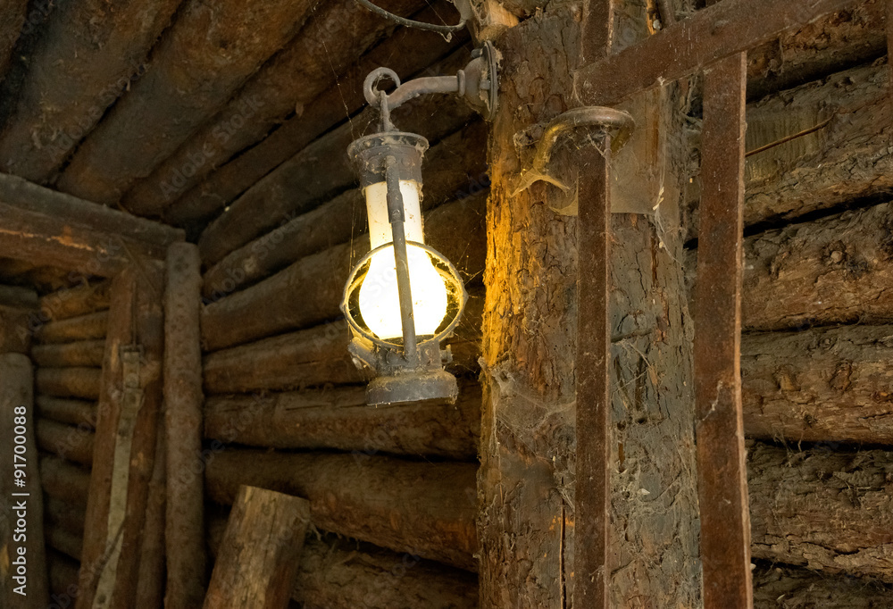 Oil lamp in the old mine Oil lamp in the old mine
