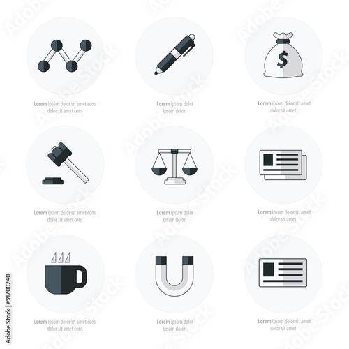 Office icons flat design Black and white color