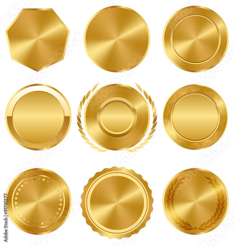 Golden Premium Quality Best Labels Medals Collection on White Ba