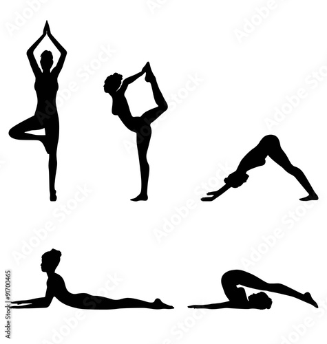 Woman in Yoga Pose Set Isolated on White Background