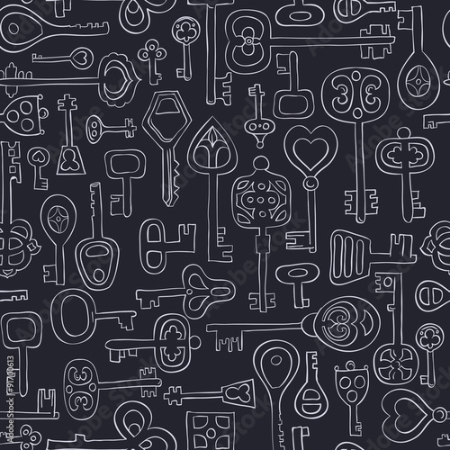 hand drawn vintage keys seamless pattern