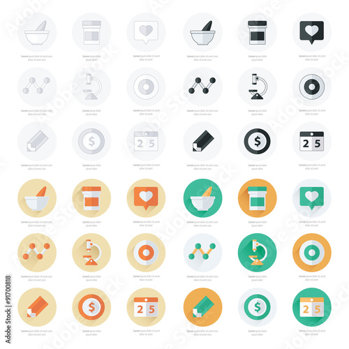 Flat icons set of medical tools and health care set